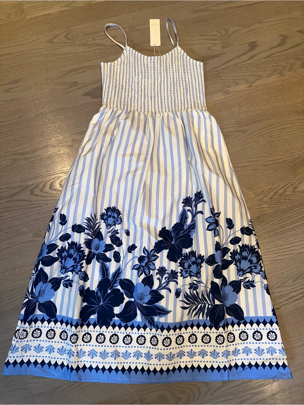 Calypso St. Barth Blue and White Floral Stripe Maxi Dress - Picture 1 of 6